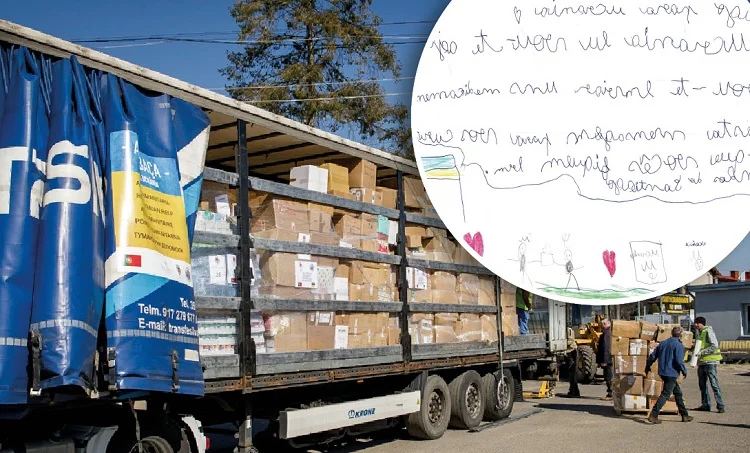 Ciężarówki z pomocą humanitarną w Bełchatowie. W środku znaleziono wyjątkowy list - Zdjęcie główne