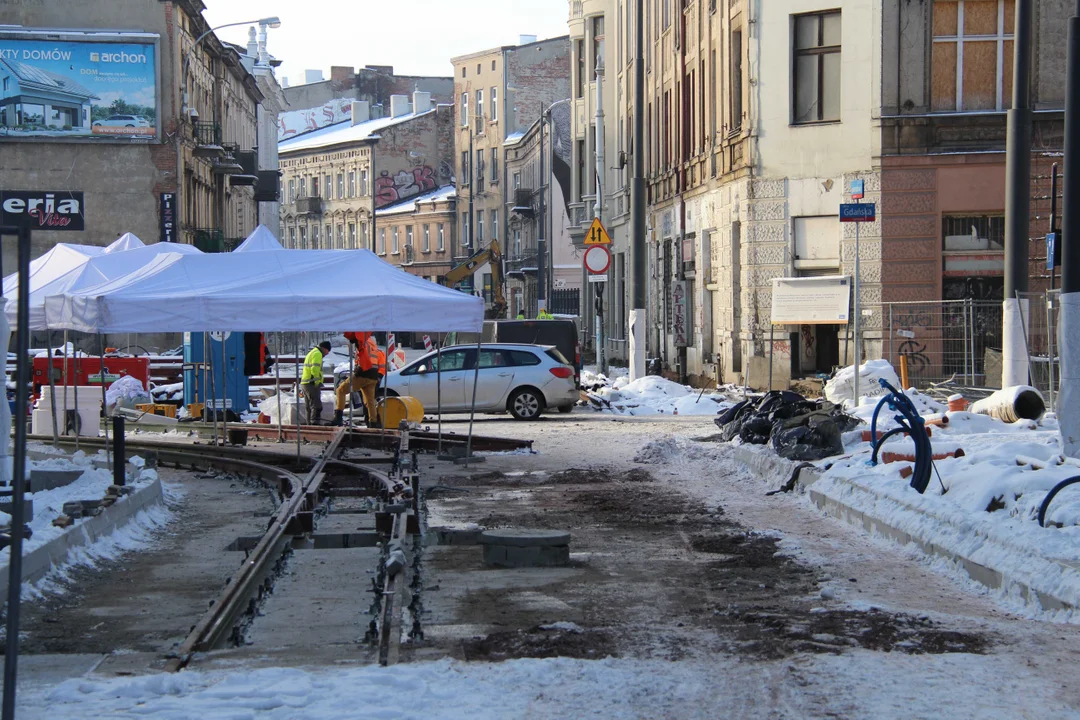 Przebudowa ulicy Legionów w Łodzi - stan na 5.12.2023 r.