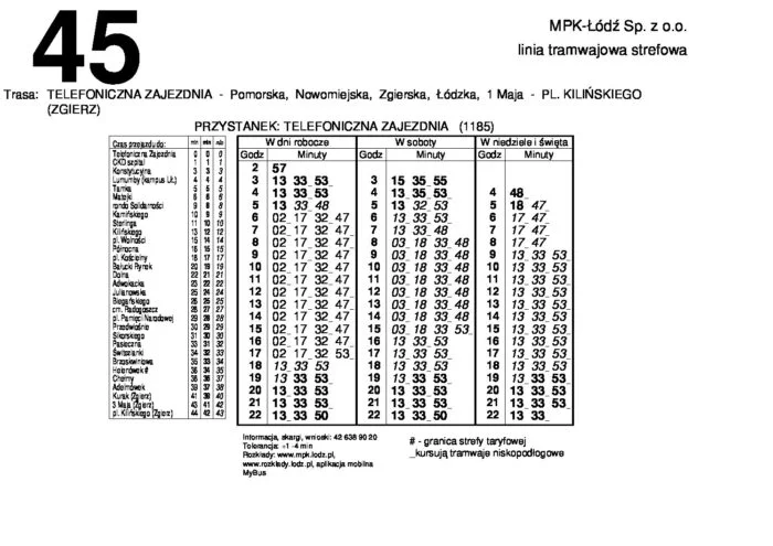 Nowy rozkład jazdy linii 45 MPK Łódź