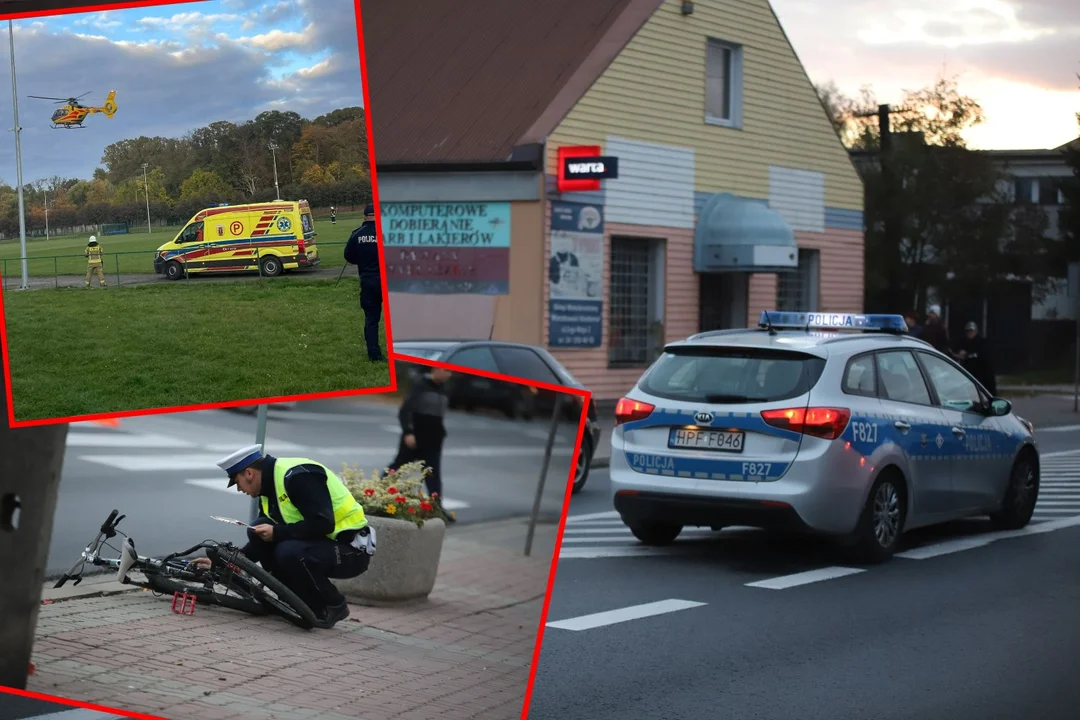 Potrącenie rowerzysty w Krośniewicach. Lądował śmigłowiec LPR [ZDJĘCIA] - Zdjęcie główne