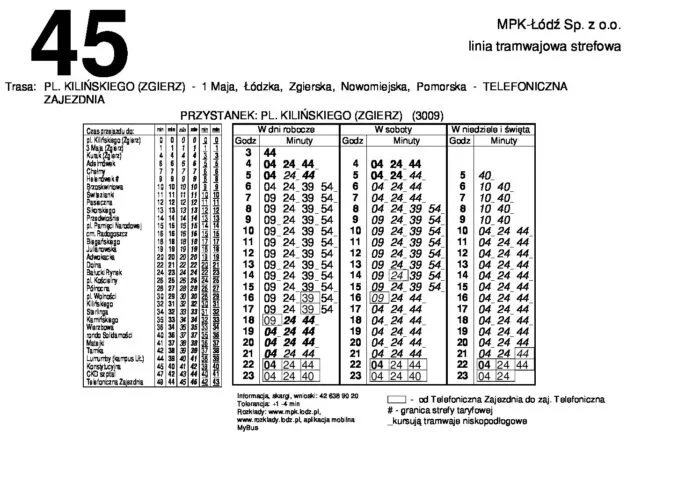 Nowy rozkład jazdy linii 45 MPK Łódź