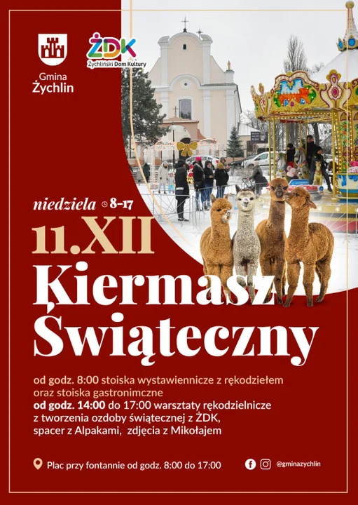 11 grudnia, 8:00 - 17:00 - kiermasz świąteczny na placu przy fontannie w Żychlinie