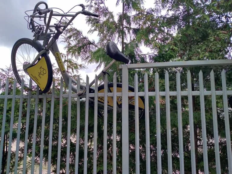 Zamiast oddać do stacji, zaparkowali na ogrodzeniu. Smutny upadek roweru publicznego w Łodzi [ZDJĘCIA] - Zdjęcie główne