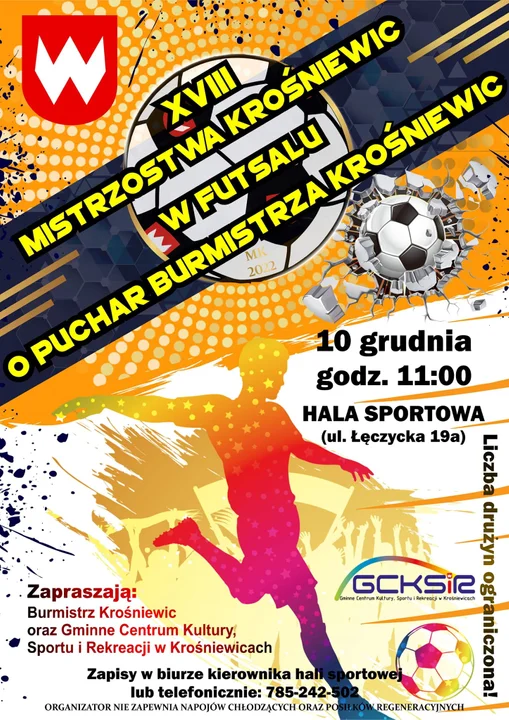10 grudnia, 11:00 - XVIII Mistrzostwa Krośniewic w Futsalu o Puchar Burmistrza Krośniewic