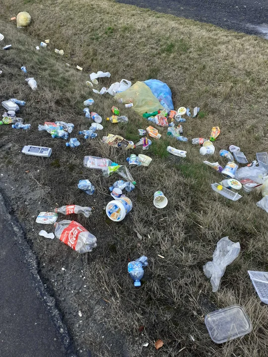 Śmieci pozostawione przy jednej z dróg krajowych