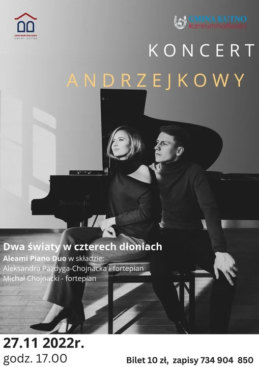 27 listopada, 17:00 - koncert Aleami Piano Duo "Dwa światy w czterech dłoniach" w CKGK w Leszczynku