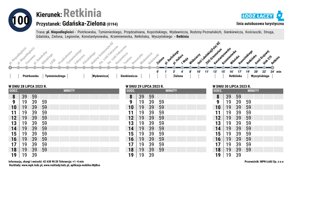 Specjalny rozkład jazdy Łódzkich Linii Turystycznych z okazji 600. urodzin Łodzi