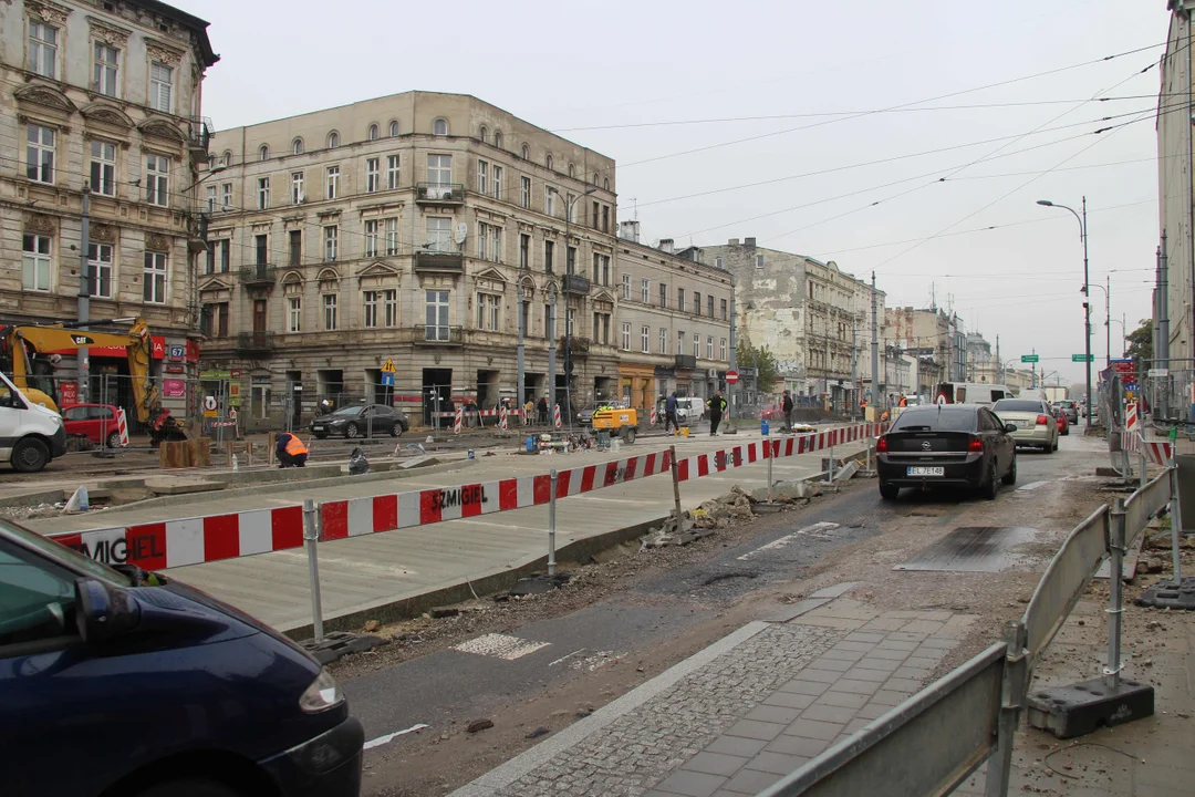 Przebudowa skrzyżowania ulic Zachodniej z Legionów w Łodzi - stan na 21.10.2023 r.