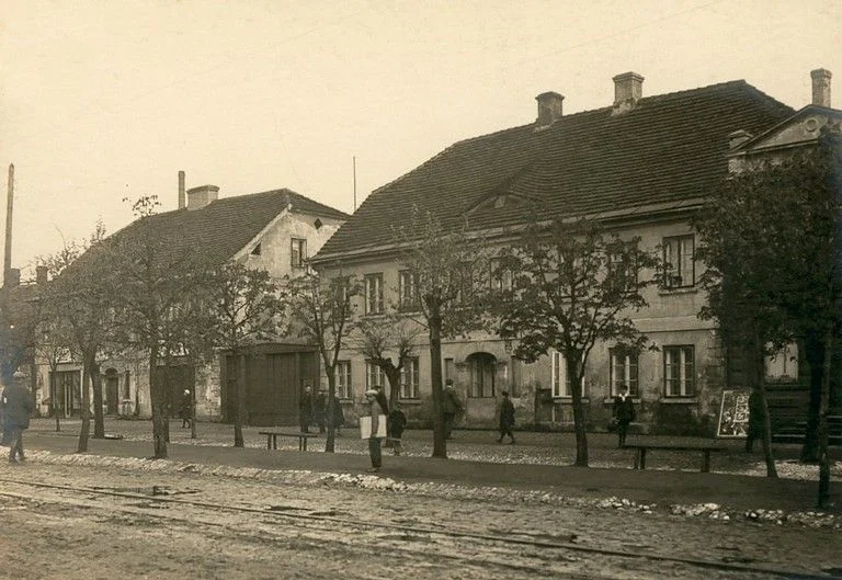 Domy tkaczy (ul. Zamkowa 21 i 23) zbudowane przez rodzinę Kruschów (zdjęcie z lat 20. XX w.)