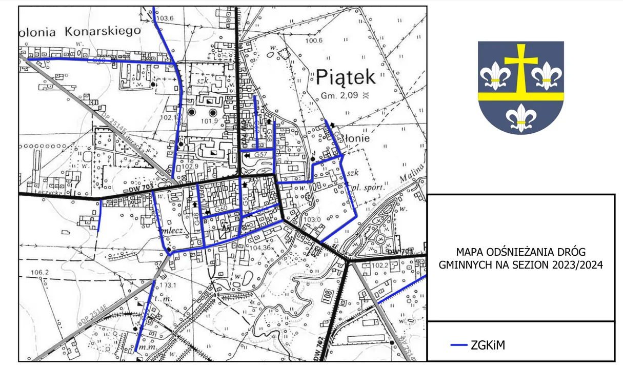 Odśnieżanie dróg w gminie Piątek - mapy