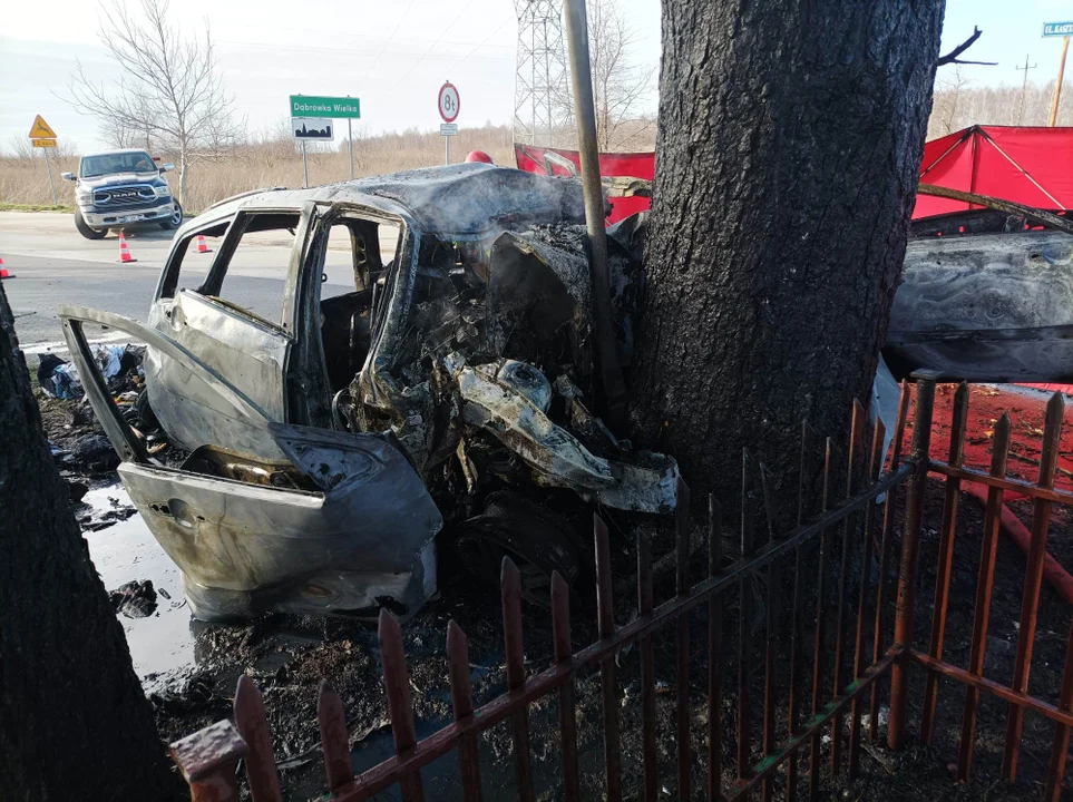 Tragedia pod Zgierzem. Kierowca spłonął w samochodzie - Zdjęcie główne