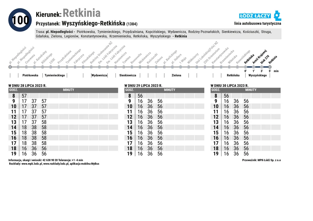 Specjalny rozkład jazdy Łódzkich Linii Turystycznych z okazji 600. urodzin Łodzi