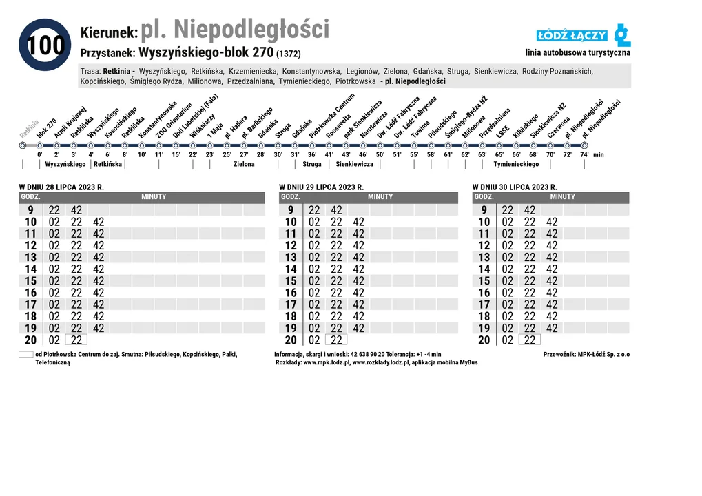 Specjalny rozkład jazdy Łódzkich Linii Turystycznych z okazji 600. urodzin Łodzi