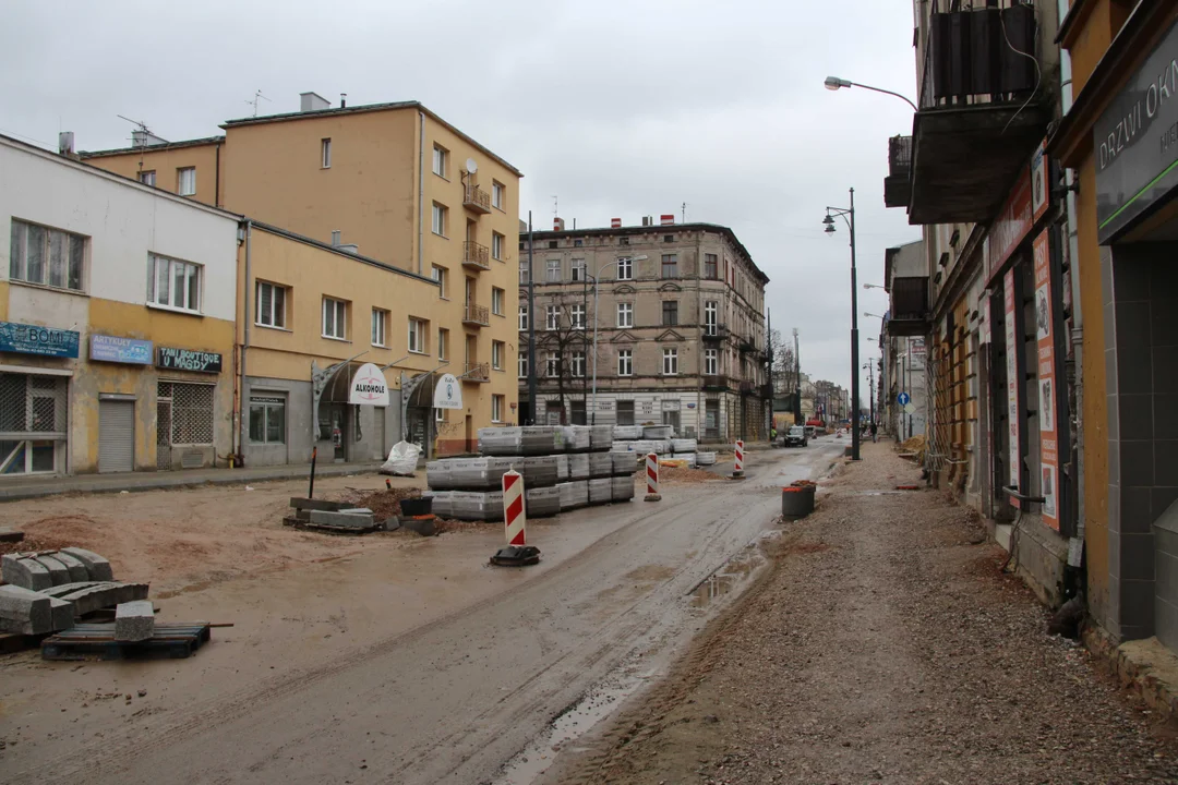 Przebudowa ulicy Przybyszewskiego w Łodzi - stan na 6 lutego 2024 r.