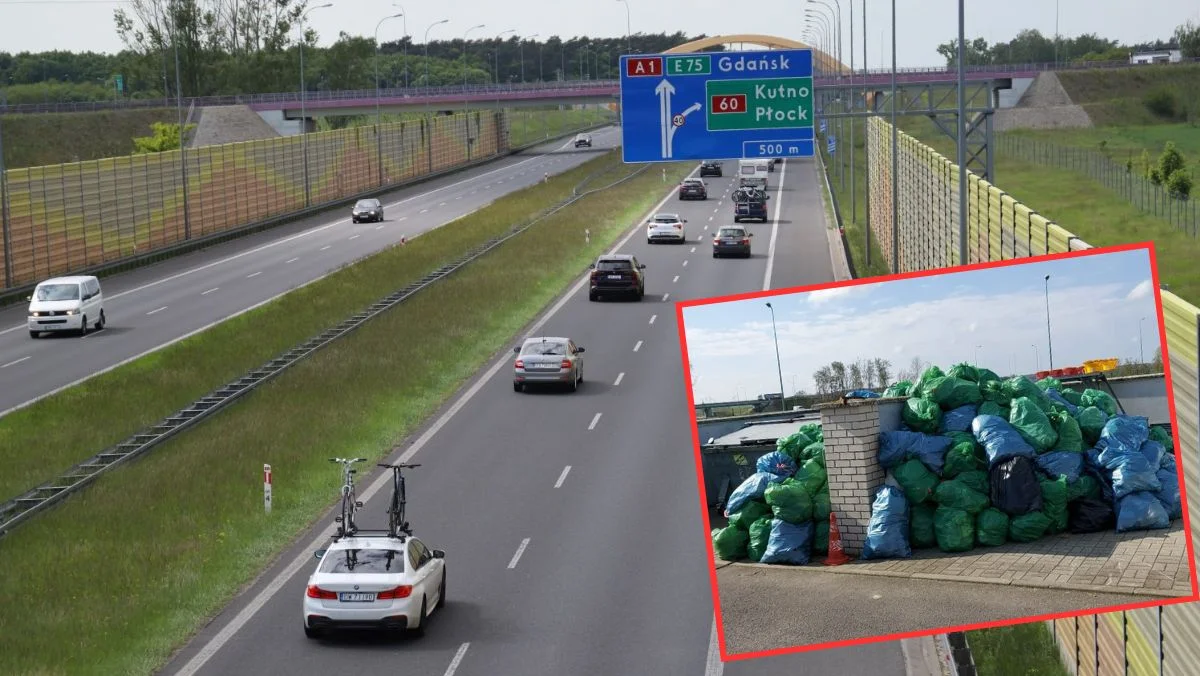 Kierowcy i pasażerowie wyrzucili tony śmieci na autostradzie pod Kutnem [ZDJĘCIA] - Zdjęcie główne