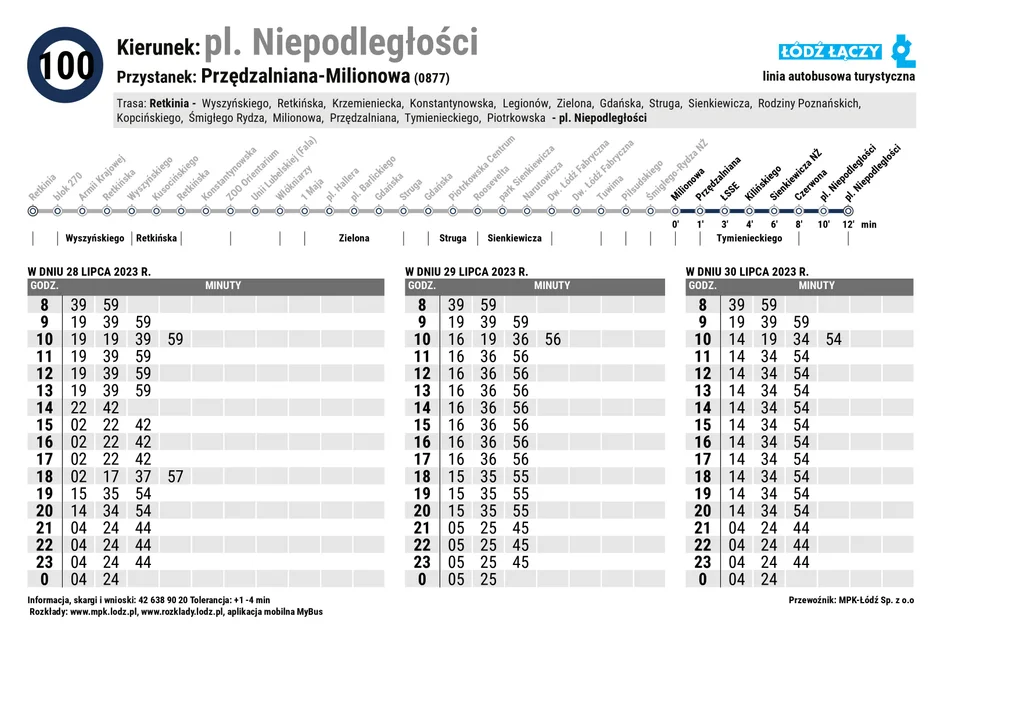 Specjalny rozkład jazdy Łódzkich Linii Turystycznych z okazji 600. urodzin Łodzi