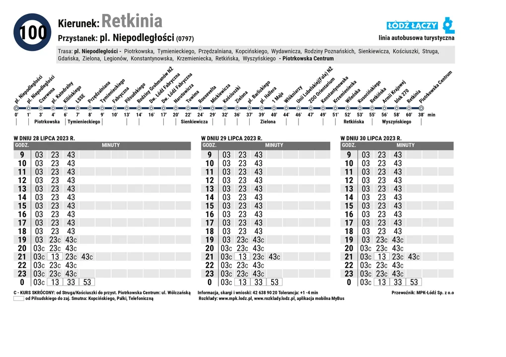 Specjalny rozkład jazdy Łódzkich Linii Turystycznych z okazji 600. urodzin Łodzi