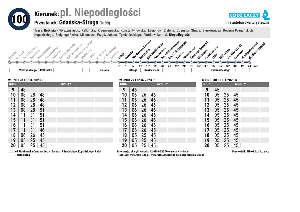 Specjalny rozkład jazdy Łódzkich Linii Turystycznych z okazji 600. urodzin Łodzi