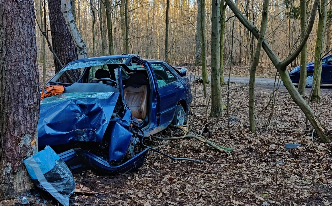 Wypadek niedaleko Gostynina. Senior "wbił się" w drzewo [ZDJĘCIA] - Zdjęcie główne