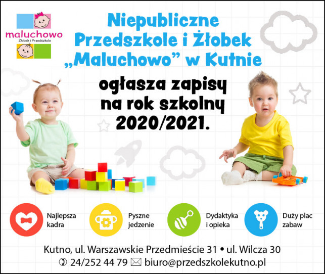 Niepubliczne Przedszkole i Żłobek „Maluchowo” w Kutnie ogłasza zapisy na rok szkolny 2020/2021. - Zdjęcie główne