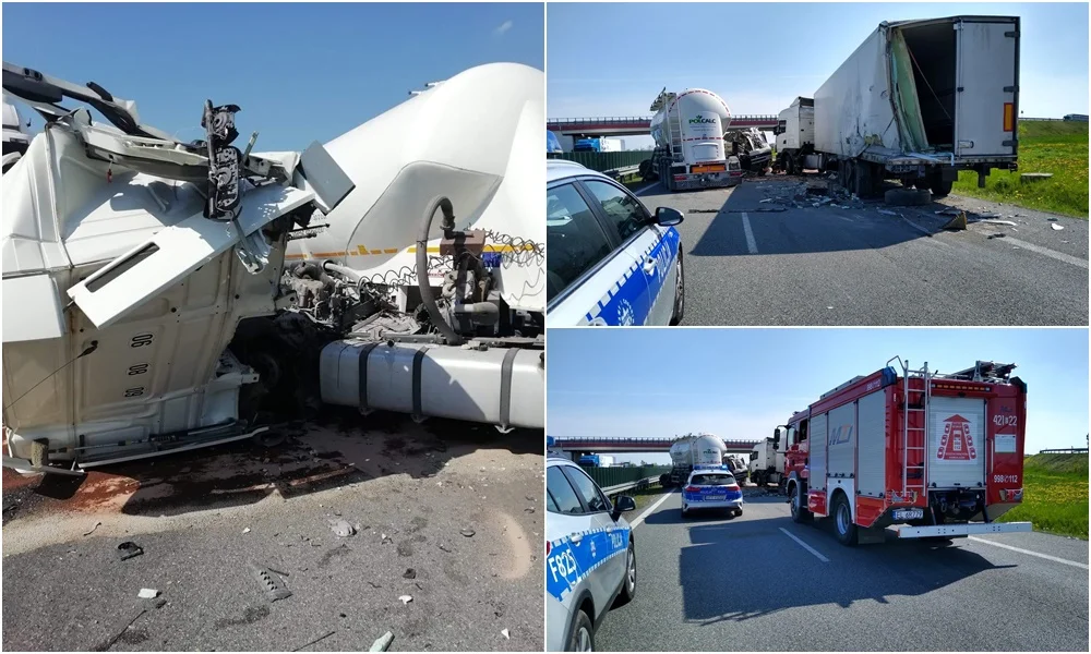 Poważny wypadek pod Kutnem, zderzyły się dwie ciężarówki. Na miejscu wszystkie służby [ZDJĘCIA] - Zdjęcie główne