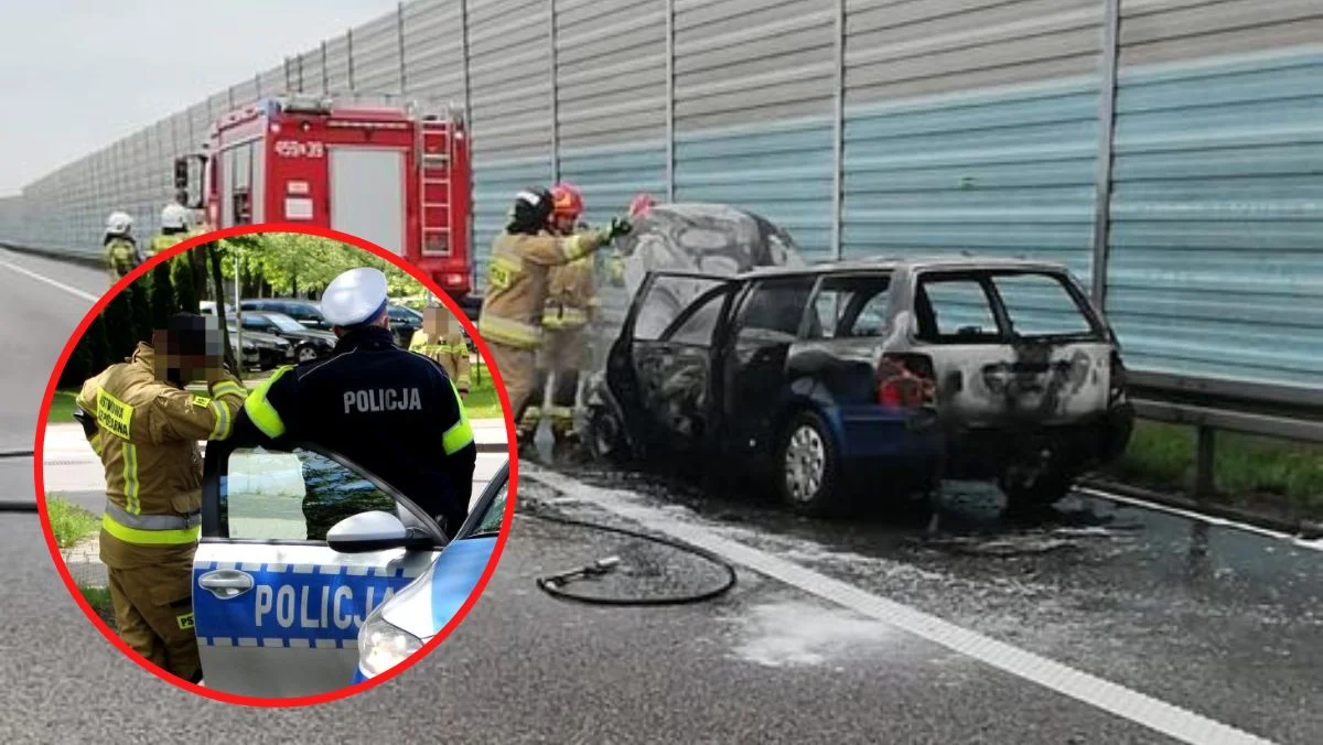 Pijany kierowca wpadł bo… w trakcie jazdy zapalił się jego samochód. Auto spłonęło, jemu grozi więzienie [ZDJĘCIA] - Zdjęcie główne