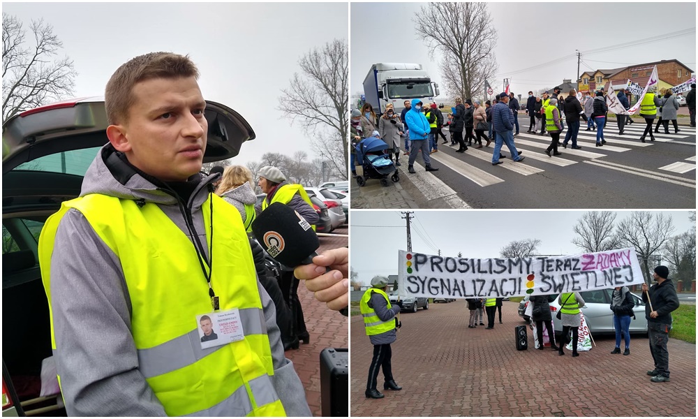 Trwa protest przy DK 92 w Bedlnie. Mieszkańcy żądają poprawy bezpieczeństwa [ZDJĘCIA/WIDEO] - Zdjęcie główne
