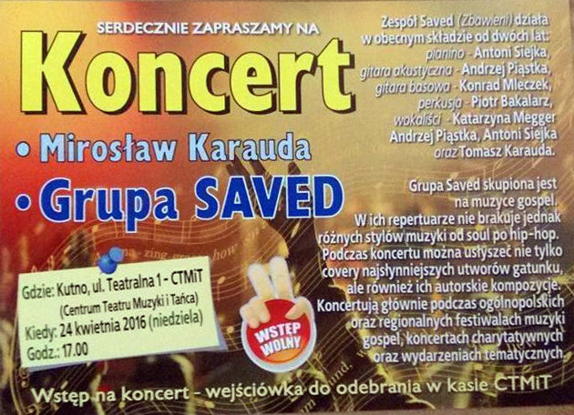 Koncert Mirosława Karaudy i zespołu Saved - Zdjęcie główne