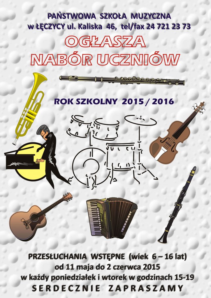Państwowa Szkoła Muzyczna w Łęczycy ogłasza nabór uczniów na rok 2015/2016 - Zdjęcie główne