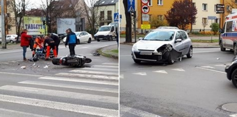 Wypadek przy komendzie policji. Kierowca skutera w szpitalu [FOTO] - Zdjęcie główne