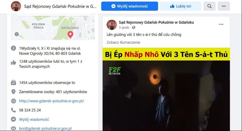 Facebookowa strona gdańskiego sądu przejęta przez hakerów - Zdjęcie główne