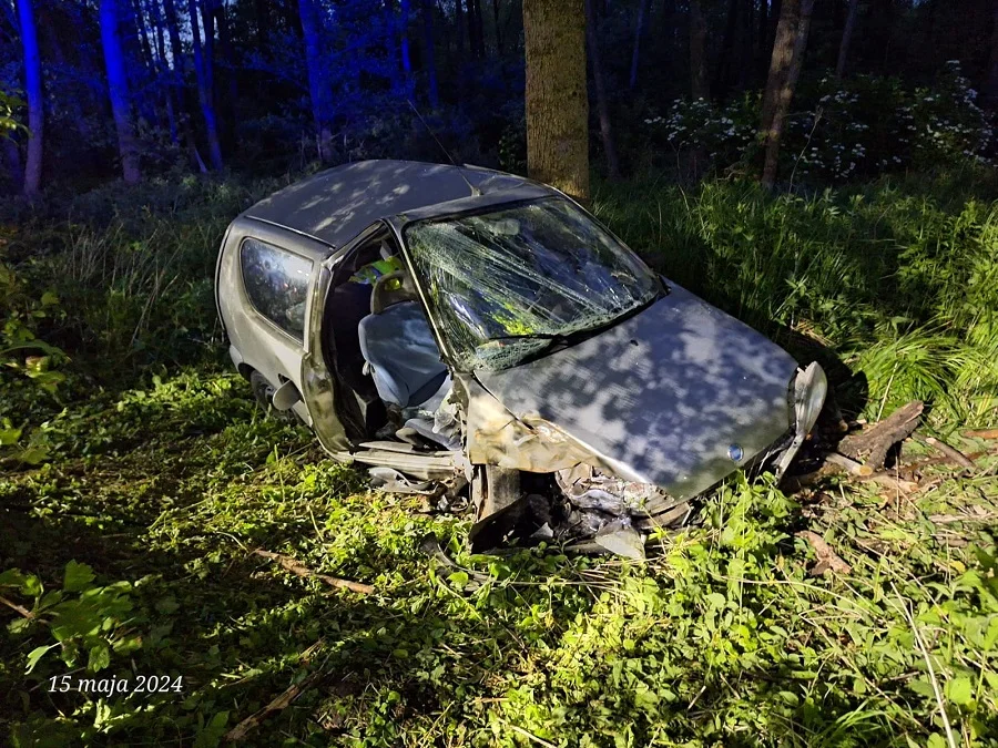 Groźny wypadek w powiecie piotrkowskim. 20-latek uderzył w drzewo - Zdjęcie główne