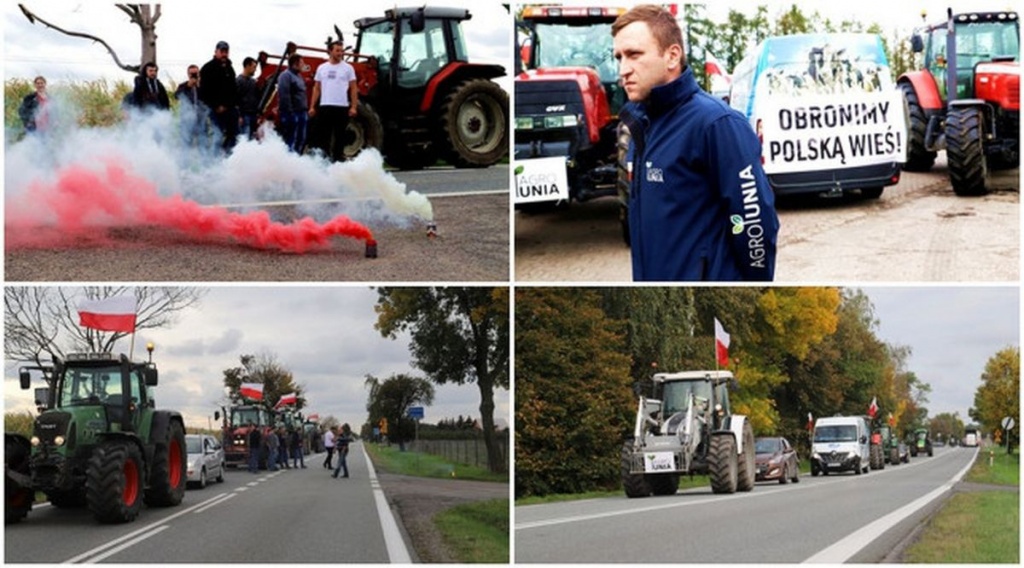 Zablokowane rondo w Strykowie pod Łodzią. Przy skrzyżowaniu autostrad A1 i A2 protestują rolnicy z Agrounii - Zdjęcie główne