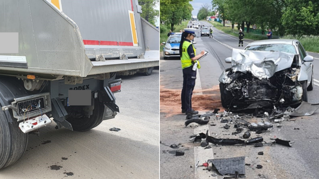 Alfa Romeo uderzyła w tył ciężarówki niedaleko Łodzi. Pomimo wysiłku łódzkich lekarzy zmarł 36-letni pasażer [ZDJĘCIA POLICJI] - Zdjęcie główne