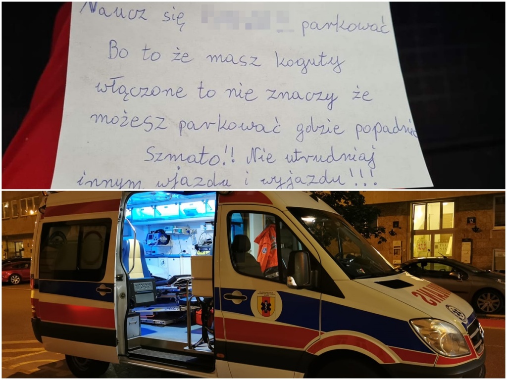 Ratownicy medyczni z Łodzi zbulwersowani. "Naucz się parkować" - skandaliczny liścik pozostawiony za szybą karetki - Zdjęcie główne
