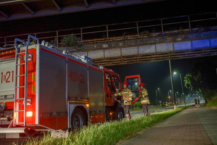 Łódzkie: Karetki i straż pożarna z drabiną pod wiaduktem. Pijane nastolatki potrzebowały pomocy [ZDJĘCIA] - Zdjęcie główne
